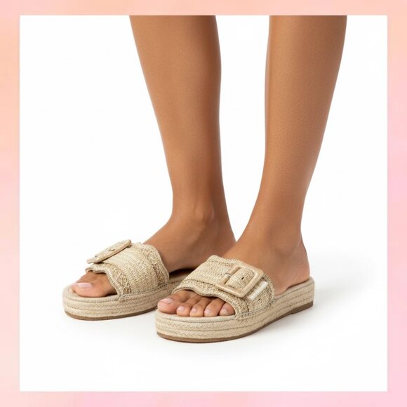 Haute Hippie Shoes - Haute Hippie Woven Straw Slide Espadrille Sandals with Buckle- Size 8.5